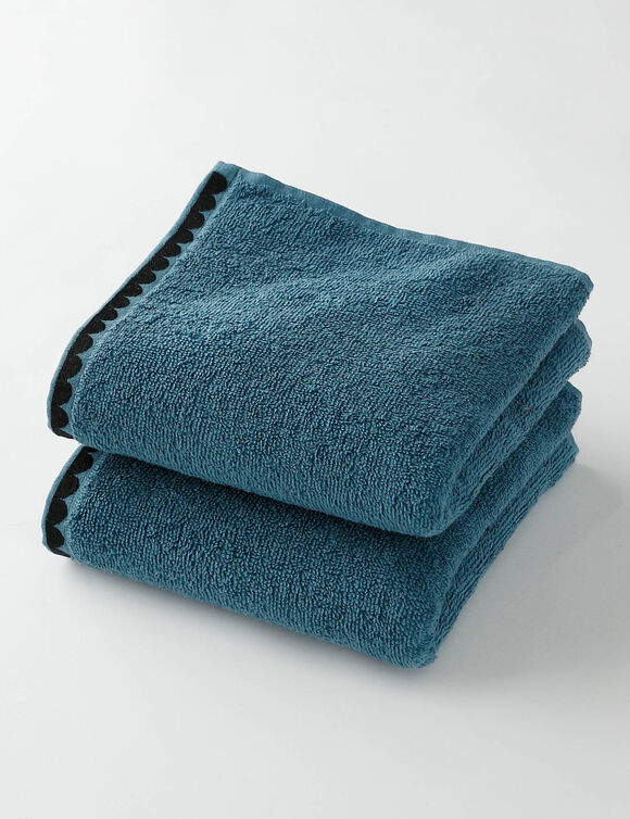 Badstof, afgewerkt met fantasieborduursel - 420g/m2  (jeansblauw)