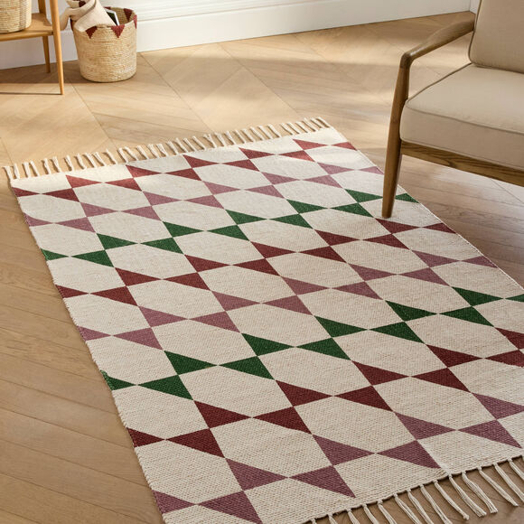 Getextureerd tapijtje met geometrische print (naturel / groen)