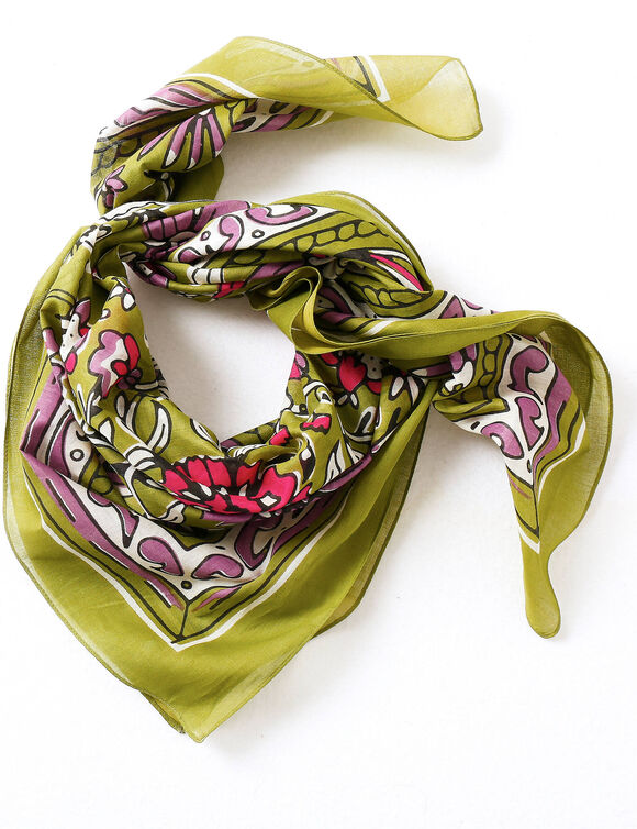 Foulard imprim&eacute; floral indien  (vert / parme)