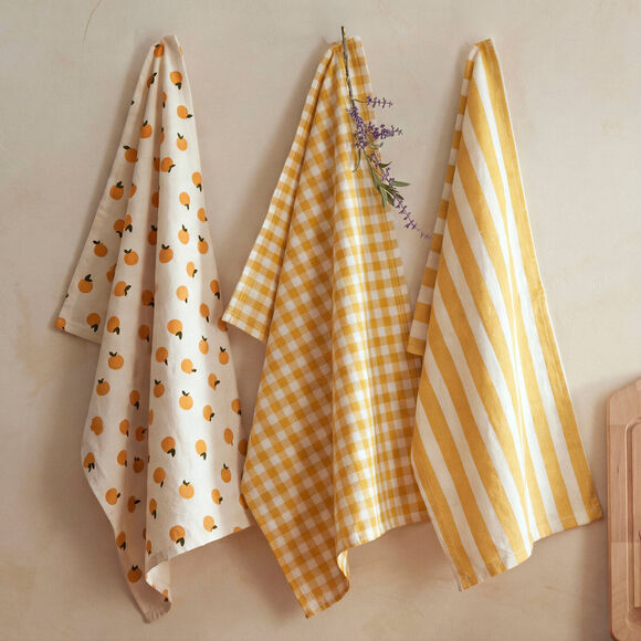 Torchons assortis coton moutarde - lot de 3 (moutarde)