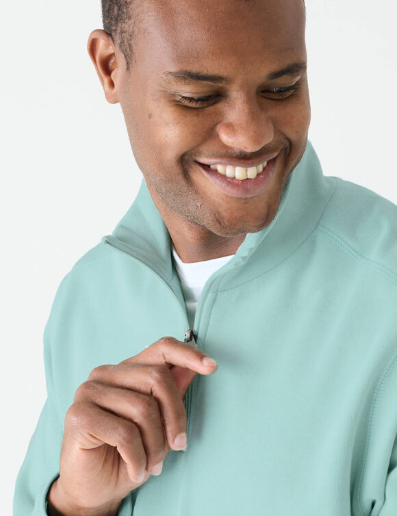 Sweat molleton col camionneur zipp&eacute; (aqua)