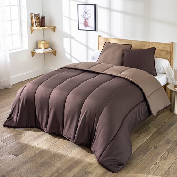 Tweekleurig microvezel dekbed, 500 g/m&sup2; (chocolade / karamel)