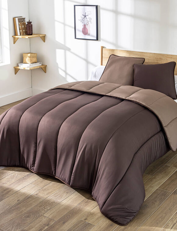 Tweekleurig microvezel dekbed, 500 g/m&sup2; (chocolade / karamel)