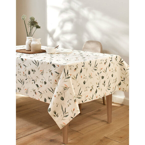 Nappe toile cir&eacute;e imprim&eacute; Florale  (&eacute;cru / vert)