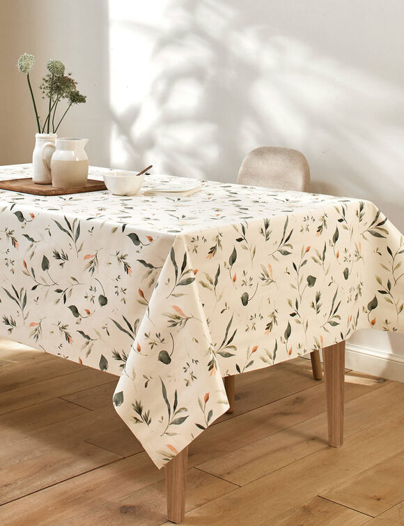 Nappe toile cir&eacute;e imprim&eacute; Florale  (&eacute;cru / vert)