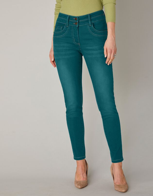 Gekleurde stretchjeans in nauwsluitend 7/8-model (smaragd)