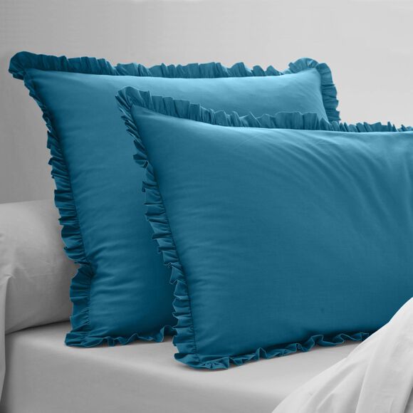 Linge de lit uni percale (bleu paon)