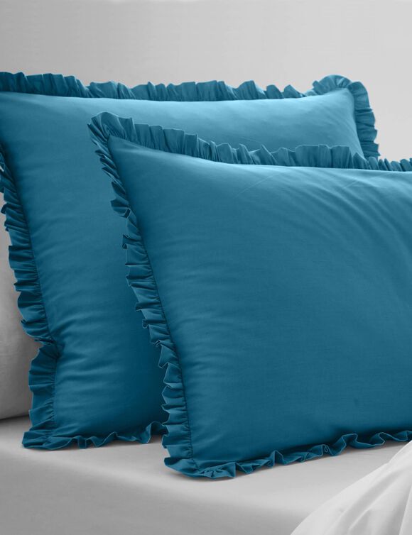 Linge de lit uni percale (bleu paon)
