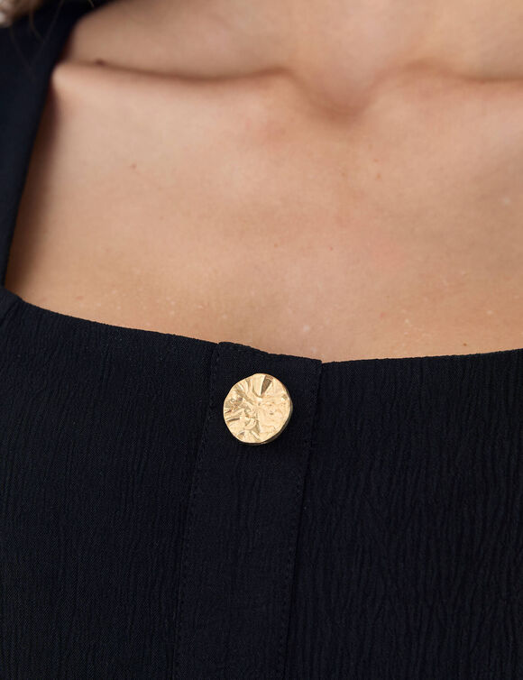 Robe longue boutonn&eacute;e col carr&eacute; (noir)