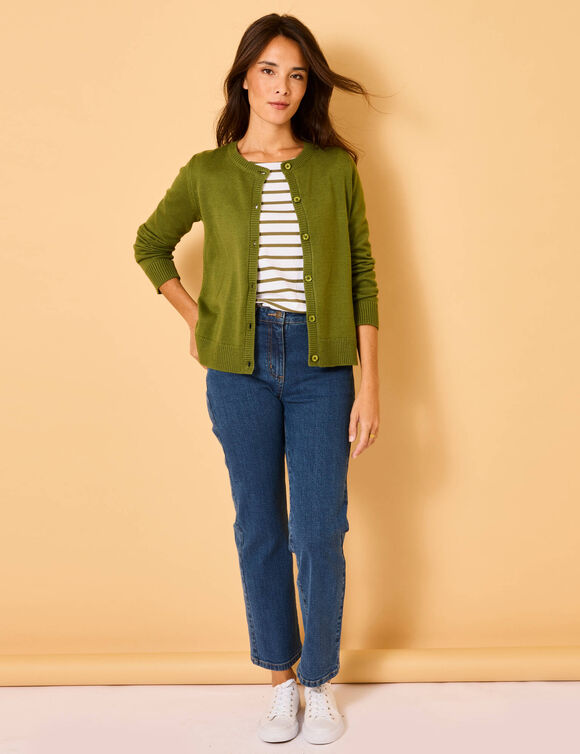 Cardigan boutonné, coton mélangé (kaki)