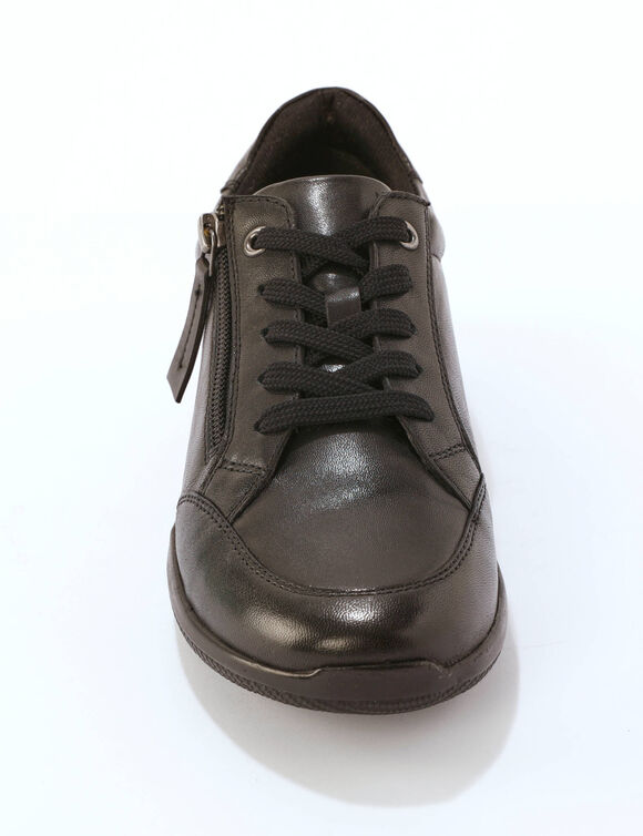 Leren sneakers met rits en veters (zwart)