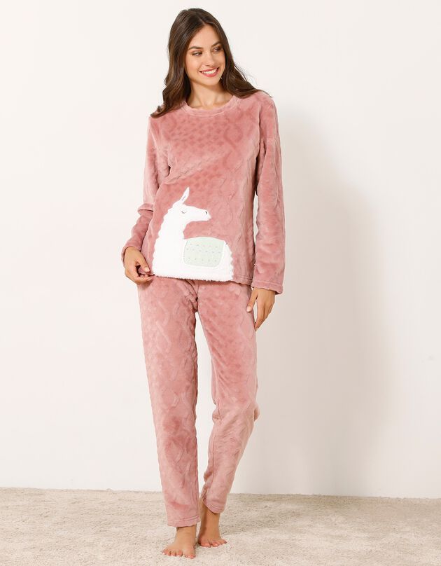 Pyjama in fleece met lamamotief, pluchetouch (rozenhout)