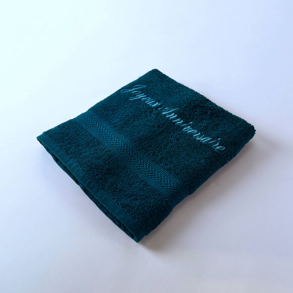 Effen handdoek, zacht comfort, personaliseerbaar (pauwblauw)