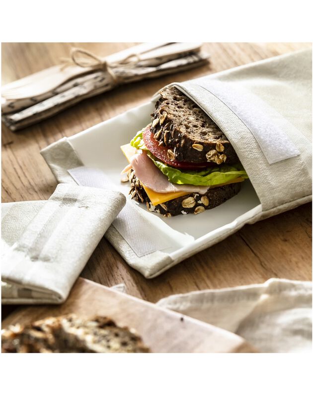 Voedingszakje in stof, voor club sandwich en tussendoortjes - set van 2, verantwoorde aankoop, beige Voedingszakje in stof, voor club sandwich en tussendoortjes - set van 2, verantwoorde aankoop, beige, hi-res