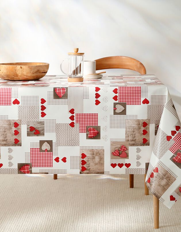 Tafellaken in toile cirée, hartjesmoteiven Berneix (rood)