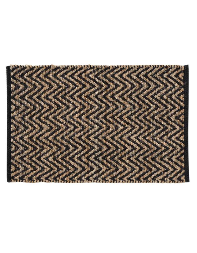 Bedrukt tapijt in jute-katoen - rechthoekig (jute/zwart)