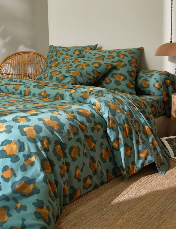 Linge de lit Pedro en polycoton imprimé peau de bête (vert)