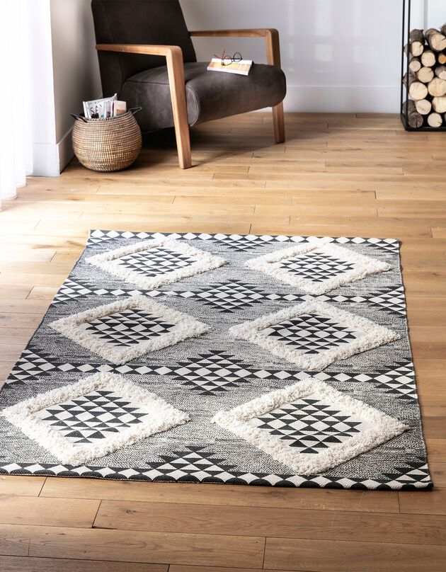 Getuft tapijt met print Eko, zwart/naturel (zwart/naturel)