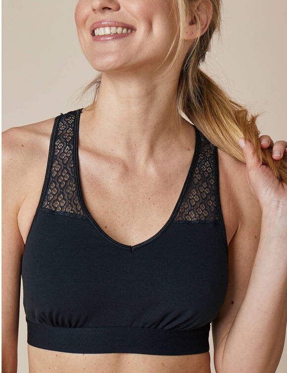 Soutien-gorge brassi&egrave;re coton dos dentelle - lot de 2 (terracotta + noir)