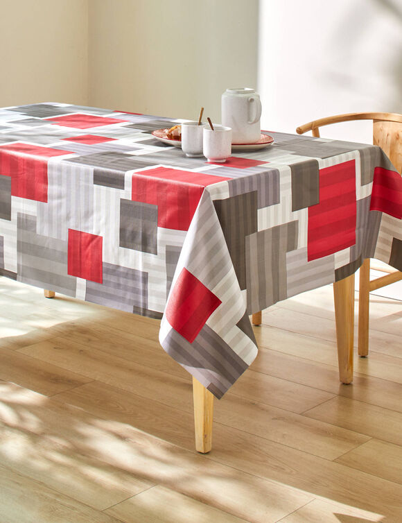 Nappe toile cirée imprimé carrés (rouge)