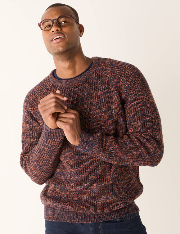 Pull col rond manches marteau côtes anglaises 30% laine (orange mouliné)