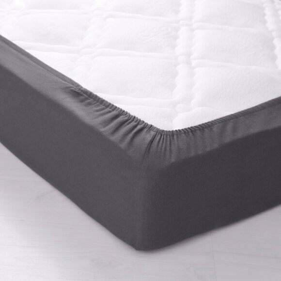 Effen hoeslaken van flanel, 130 g/m&sup2; - randbreedte 32 cm (antraciet)