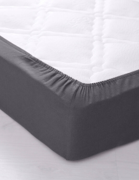 Drap-housse uni flanelle 130g/m&sup2; - bonnet 32 cm (anthracite)