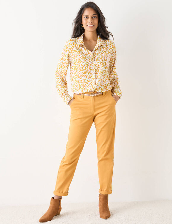 Tweekleurige blouse bedrukt, van cr&ecirc;pe (ecru / kerrie)