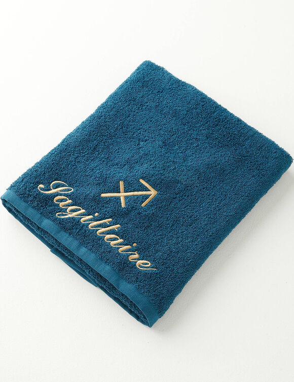 Serviettes de bain brodées Sagittaire - 420g/m2 (bleu paon)