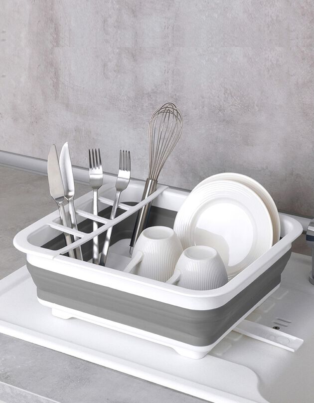 Égouttoir à vaisselle pliable (blanc/gris)