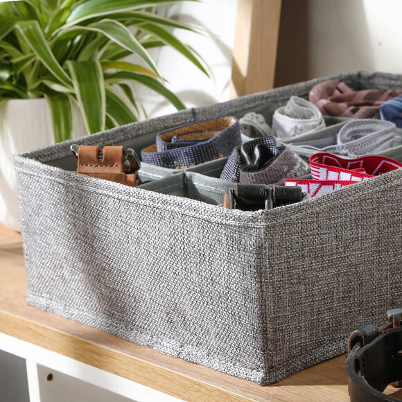Organiseur tiroir tissu gris, 12 compartiments (gris)