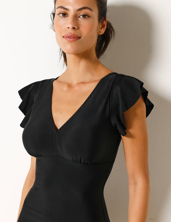 Maillot de bain &agrave; volants uni, 1 pi&egrave;ce Solaro - sans armatures (zwart)