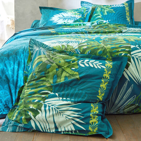 Linge de lit Cayenne en coton imprimé feuilles de palmiers (vert)