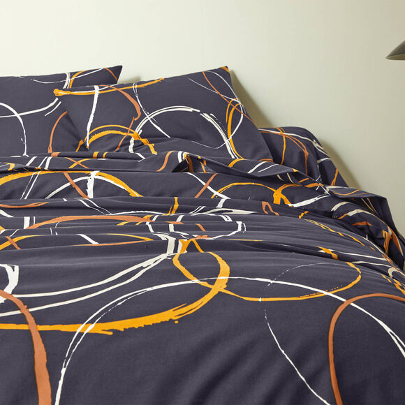 Linge de lit Noémie en polyester-coton imprimé cercles (anthracite)