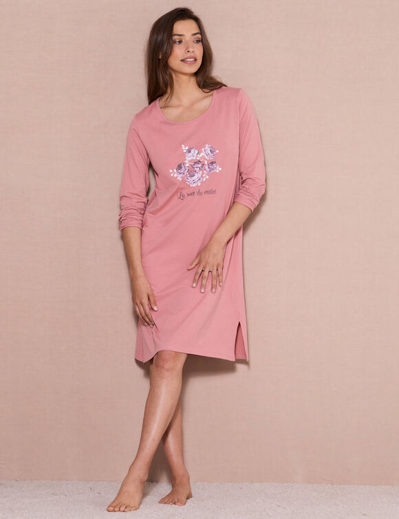 Chemise de nuit courte manches longues  (rose)