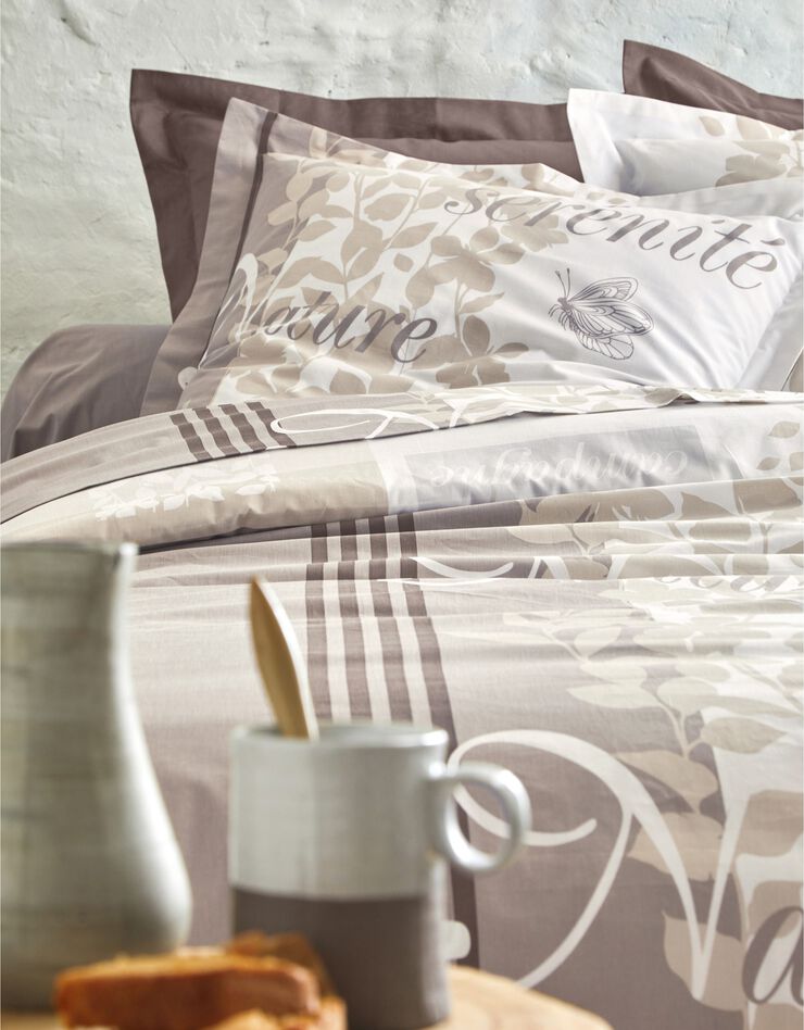 Bedlinnen Séverine in katoen met natuurprint, beige Bedlinnen Séverine in katoen met natuurprint, beige, hi-res image number 1