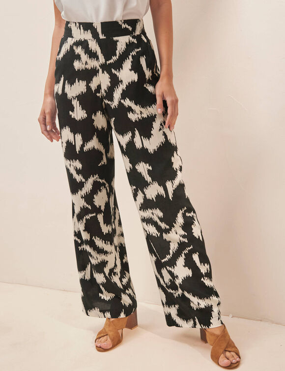 Pantalon large, imprim&eacute; (noir / &eacute;cru)