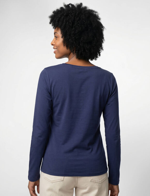 T-shirt col rond uni, maille douce (bleu encre)