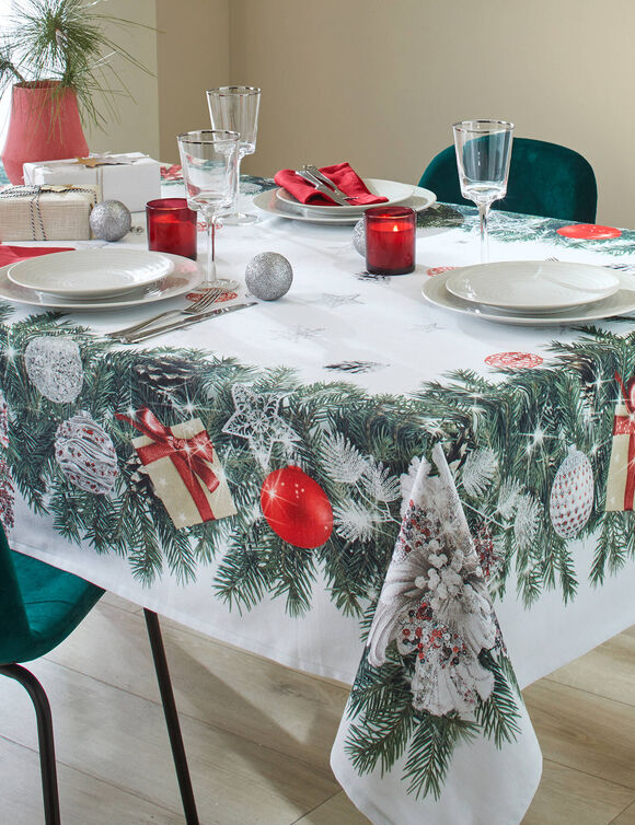 Nappe antitache imprim&eacute; couronne de No&euml;l (vert / rouge)
