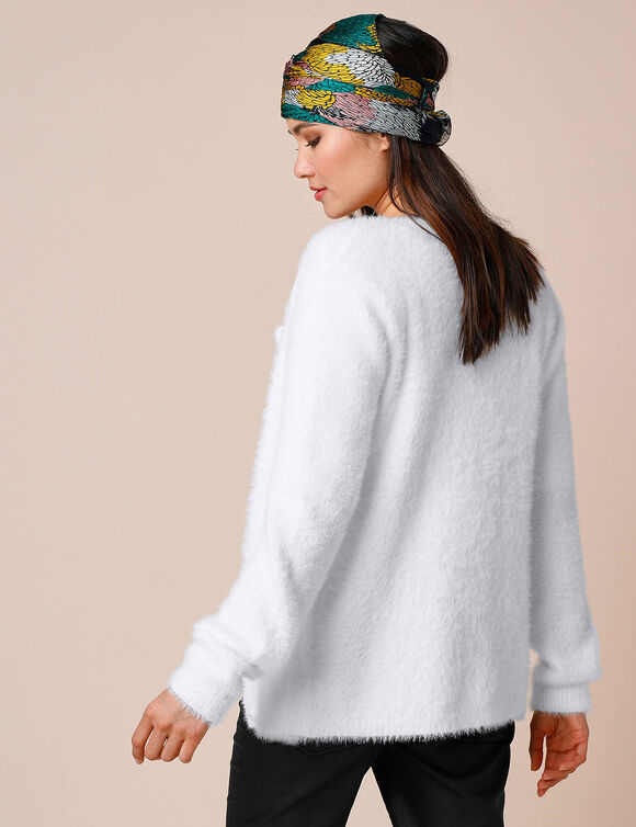 Cardigan maille poilue (blanc cassé)