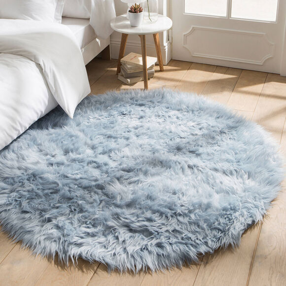 Tapis rond poils longs (bleu glacier)