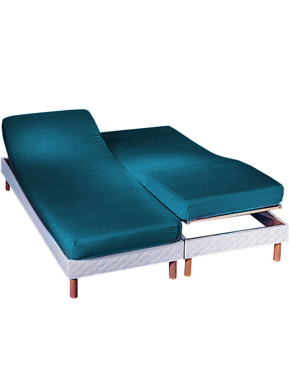 Effen hoeslaken in flanel voor gelede bedbodem, hoeken van 26 cm (pauwblauw)
