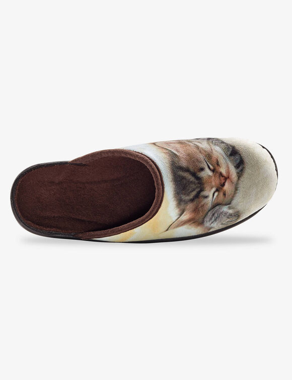 Mules impression photo chaton endormi  (beige / marron)