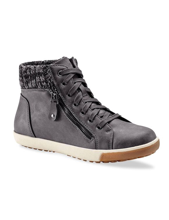 Gevoerde sneakers met hoge schacht, enkelrand in tricot (grijs)