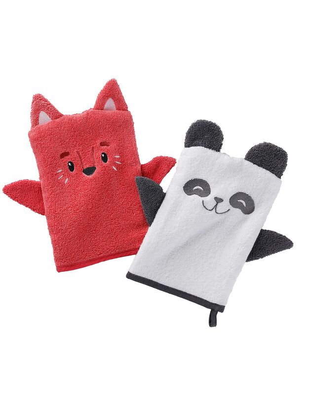 Lot de 2 gants animaux brodé éponge coton - 380g/m2 (multicolore)
