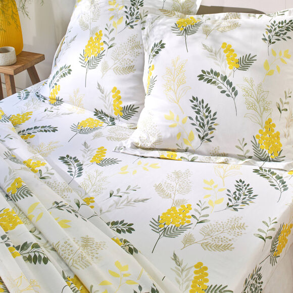 Linge de lit Mimosa imprim&eacute; fleurs - coton 57 fils/cm&sup2; (jaune)