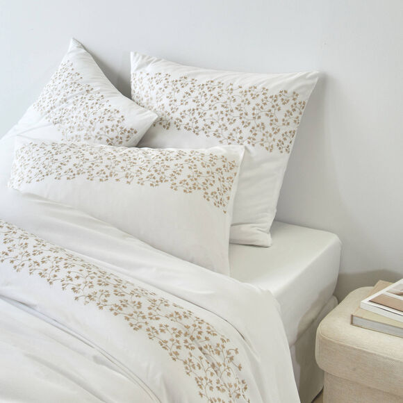 Linge de lit blanc brodé fleurs Colombine® (blanc)