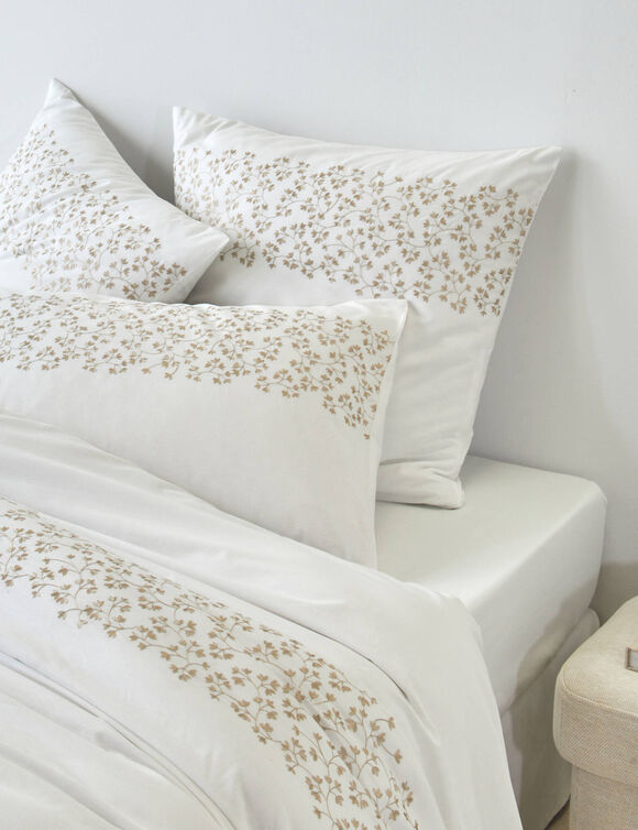 Linge de lit blanc brodé fleurs Colombine® (blanc)