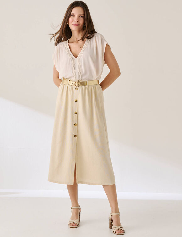 Jupe boutonn&eacute;e unie  (naturel)