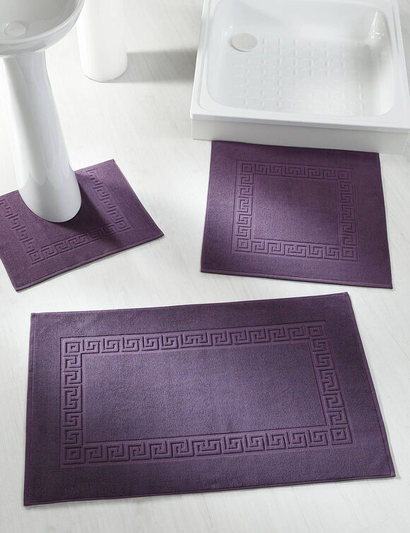 Tapis de bain éponge liteau motif frise grecque (aubergine)